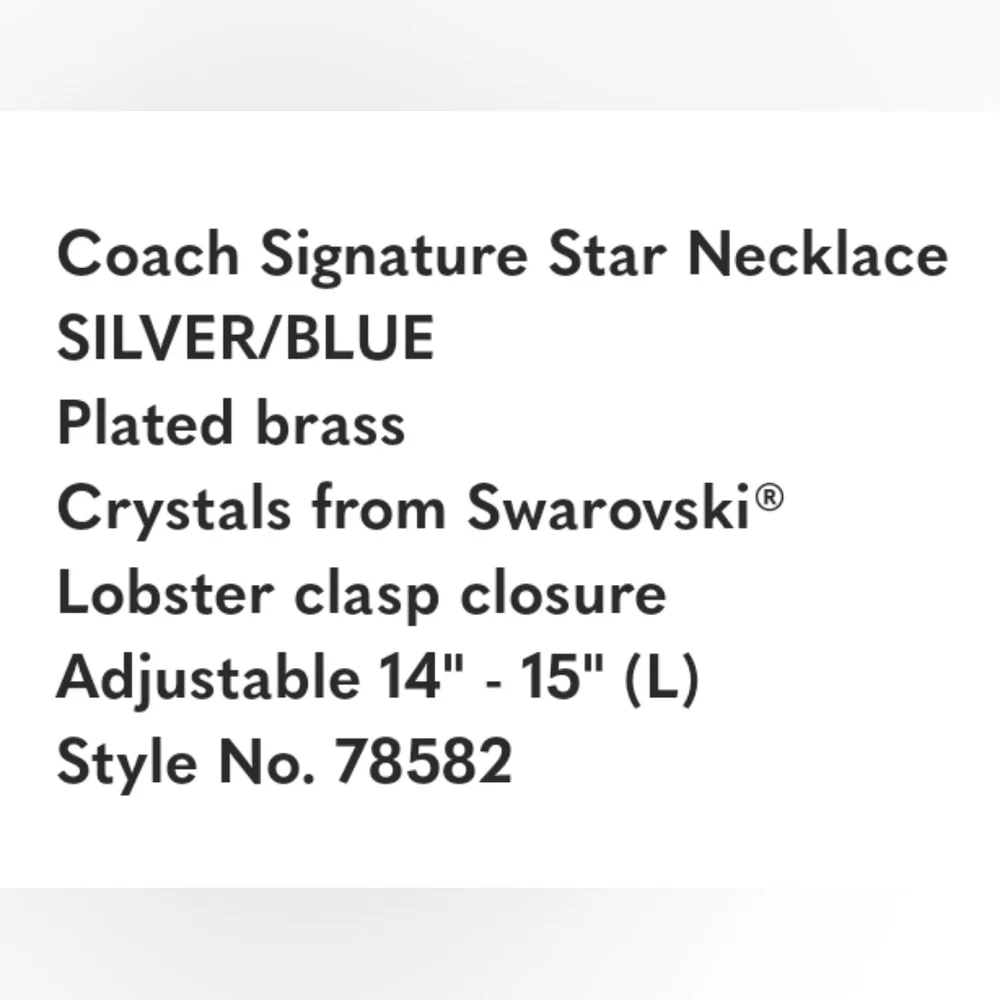 💙▪️Coach ▪️Signature Silver Blue Star Necklace W/ Swarovski Crystals